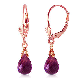 4.5 CTW 14K Solid Rose Gold Leverback Earrings Briolette Pink Topaz