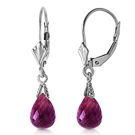 4.5 CTW 14K Solid White Gold Leverback Earrings Briolette Pink Topaz