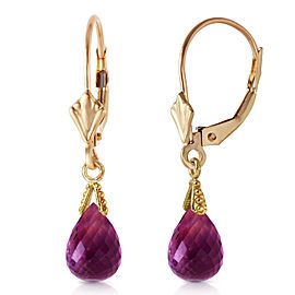 4.5 CTW 14K Solid Gold Leverback Earrings Briolette Pink Topaz