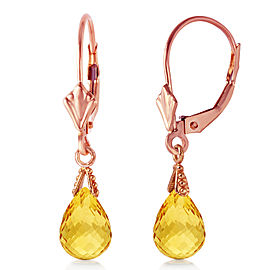 2.5 CTW 14K Solid Rose Gold Leverback Earrings Briolette Citrine