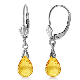 2.5 CTW 14K Solid White Gold Leverback Earrings Briolette Citrine