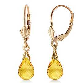 2.5 CTW 14K Solid Gold Leverback Earrings Briolette Citrine