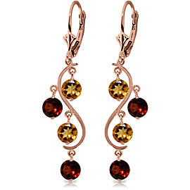 4.6 CTW 14K Solid Rose Gold Garnet Cirine Drop Earrings