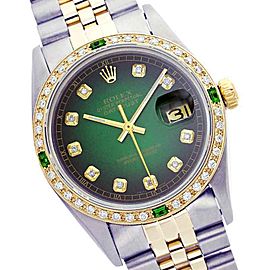 Rolex Datejust Two Tone Green Vignette Diamond and Emerald Watch 36mm