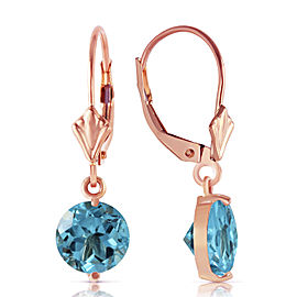 3.1 CTW 14K Solid Rose Gold Round Blue Topaz Leverback Earrings