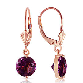 3.1 CTW 14K Solid Rose Gold Round Amethyst Leverback Earrings