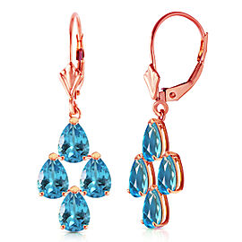 4.5 CTW 14K Solid Rose Gold Cultured Pearll Blue Topaz Leverback Earrings