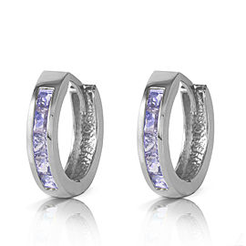 0.95 CTW 14K Solid White Gold Huggie Hoop Earrings Tanzanite