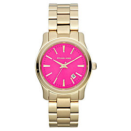 Michael Kors MK5801 Gold Tone 3 Hand Runway Pink Dial Analog Womens Watch