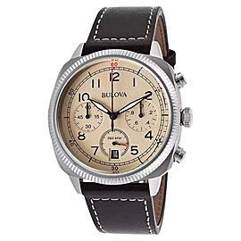 Bulova Military 96B231 Beige Dial Leather Strap Chronograph Men's Watch