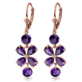 5.32 CTW 14K Solid Rose Gold Amethyst Flower Earrings