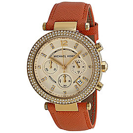 Michael Kors MK2279 Parker Champagne Dial Leather Band Chronograph Womens Watch