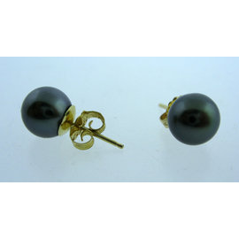 FINE ESTATE 14K YELLOW GOLD TAHITIAN PEARL EARRINGS