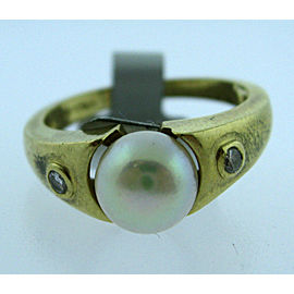 14K YELLOW GOLD LADIES PEARL DIAMOND RING SIZE 6