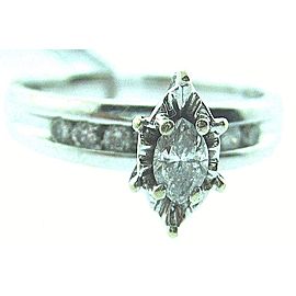 14K White Gold Marquis Diamond Ladies Ring Size 7