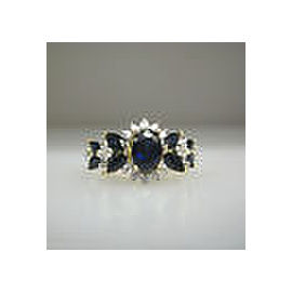 14K YELLOW GOLD BLUE STONES LADIES RING SIZE 7