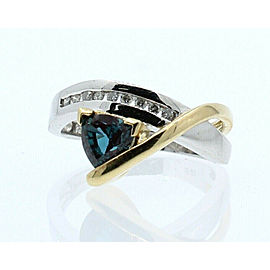 14K MULTI TONE GOLD BLUE TOPAZ DIAMOND FREE FORM LADIES RING SIZE 6.5