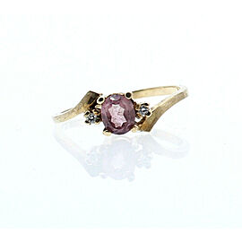 10K YELLOW GOLD PINK STONE / DIAMOND LADIES RING SIZE 6.25