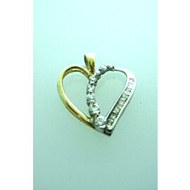 10K MULTI TONE GOLD HEART BAGUETTE DIAMONDS PENDANT CHARM NECKLACE LOVE