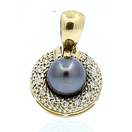 14K YELLOW GOLD PEARL DIAMOND PENDANT CHARM NECKLACE