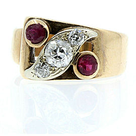 14K YELLOW GOLD RUBY .45ct DIAMONDS LADIES RING SIZE 6