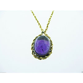 Fine 14K Yellow Gold Amethyst Pendant Rope Necklace Chain