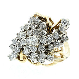 Estate 14k Yellow White gold 3.5ct Diamonds Cluster Ladies Ring Size 6.5