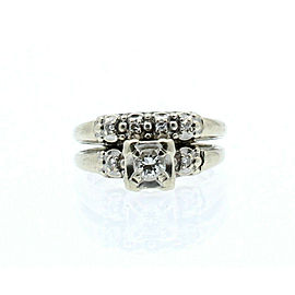 14k White Gold .26ct Round Diamonds Double Wedding Ladies Ring Size 4.25