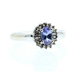 14k White Gold Diamond Oval Amethyst Ladies Ring Size 5