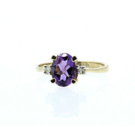 10k Yellow Gold Oval Amethyst Diamond Ladies Ring Size 6