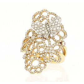 Fine Estate 18k Rose Gold Diamonds Flowers & Butterfly Ladies Ring Size 6.5