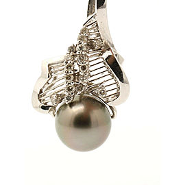 14k White Gold Tahitian Pearl Diamond Pendant Charm