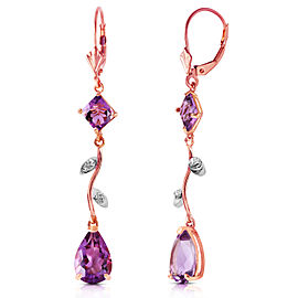 3.97 CTW 14K Solid Rose Gold Chandelier Earrings Natural Diamond Amethyst