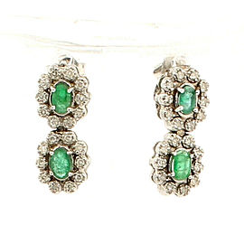 14k White Gold 6ct Diamond Oval Emeralds Necklace Bracelet Earrings Set