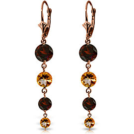 7.8 CTW 14K Solid Rose Gold Chandelier Garnet Citrine Earrings