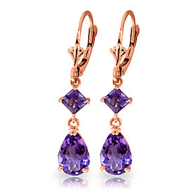 4.5 CTW 14K Solid Rose Gold Amethyst Drops Leverback Earrings