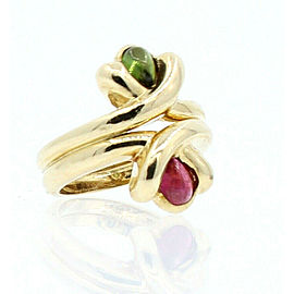 14K YELLOW GOLD GREEN RED STONES LADIES RING SIZE 6.25