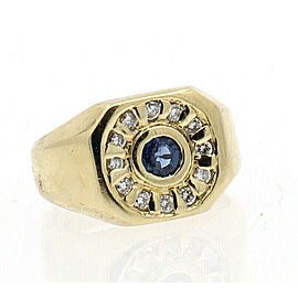 Fine Estate 14k Yellow Gold Diamond Blue Sapphire Men's Ring Size 8.5