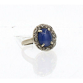 Estate 14K White Gold Oval Star Sapphire Diamond Oval Ladies Ring 3.6g Size 4.5