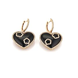 1.00ct Diamond Onyx 18k Rose Gold Hearts Drop Dangle Earrings