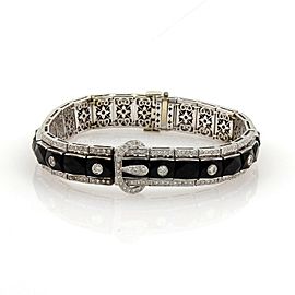 Estate 2.75ct Diamonds & French Cut Onyx Fancy 18k White Gold Bracelet