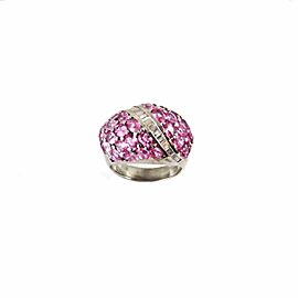 Fabulous 1.00ct Baguette Diamonds Pink Tourmaline 14k White Gold Dome Band Ring