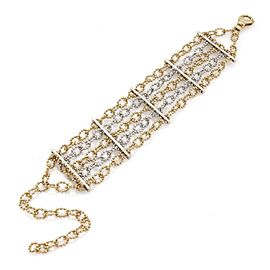 14k White & Yellow Gold 4 Strand Interlaced Beaded Oval Link Wide Bracelet