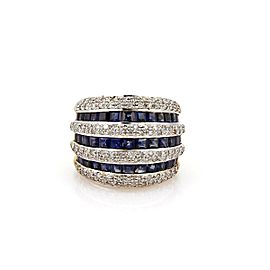 Stunning 3.15ct Diamond & Sapphire 18k Gold Wide Dome Band Ring Size 5.5