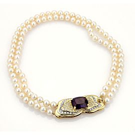 Estate 12.75ct Amethyst & Diamond Saltwater Pearls 18k Gold Choker Necklace