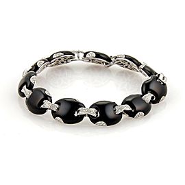 Estate 1.32ct Diamonds Onyx 14k White Gold Oval & Crossover Link Bracelet