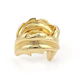 18k Yellow Gold Triple Curved Leaves Cuff Bracelet