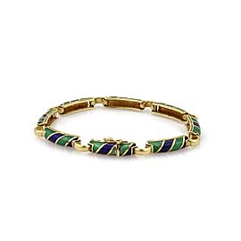 Green & Black Enamel 18k Yellow Gold Candy Stripe Bar Link Bracelet