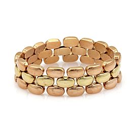 Retro 18k Rose & Yellow Gold 3 Rows Panther Link 18mm Wide Bracelet