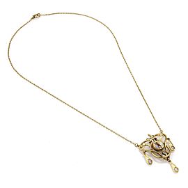 Victorian 14k Yellow Gold Pearls Crystal Enamel Dangle Pendant Necklace